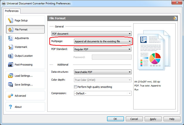 Append all documents to existing pdf feature of UDC