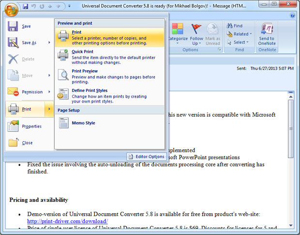 outlook email into pdf
