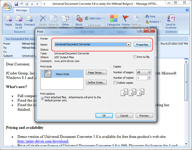 turn outlook email into pdf